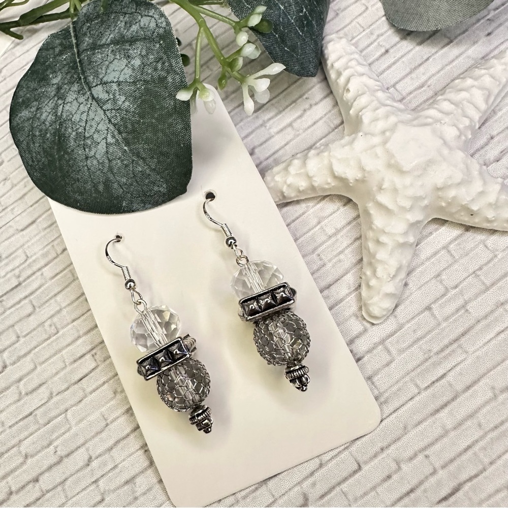 3/$25  Silver Earrings - Mesh, Glass Beads